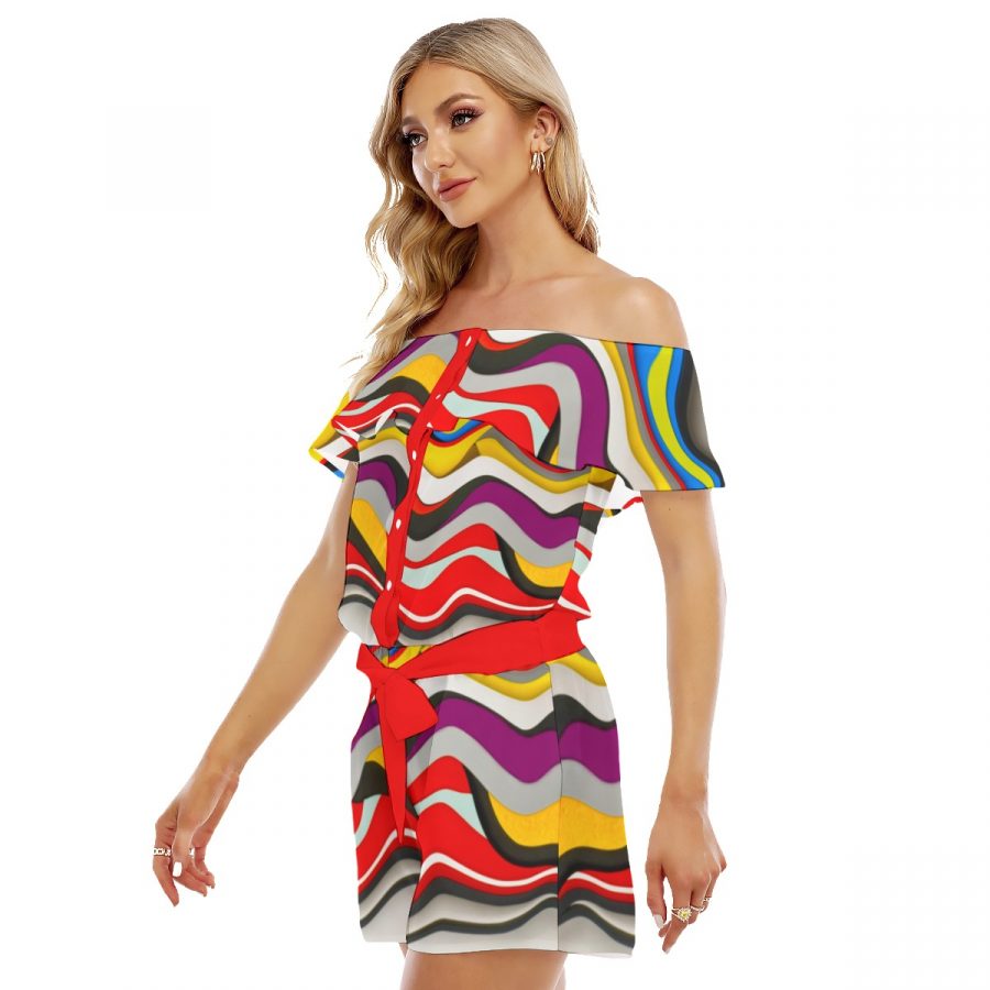 All-Over Print Women's Off-shoulder Ruffled Romper - Image 3
