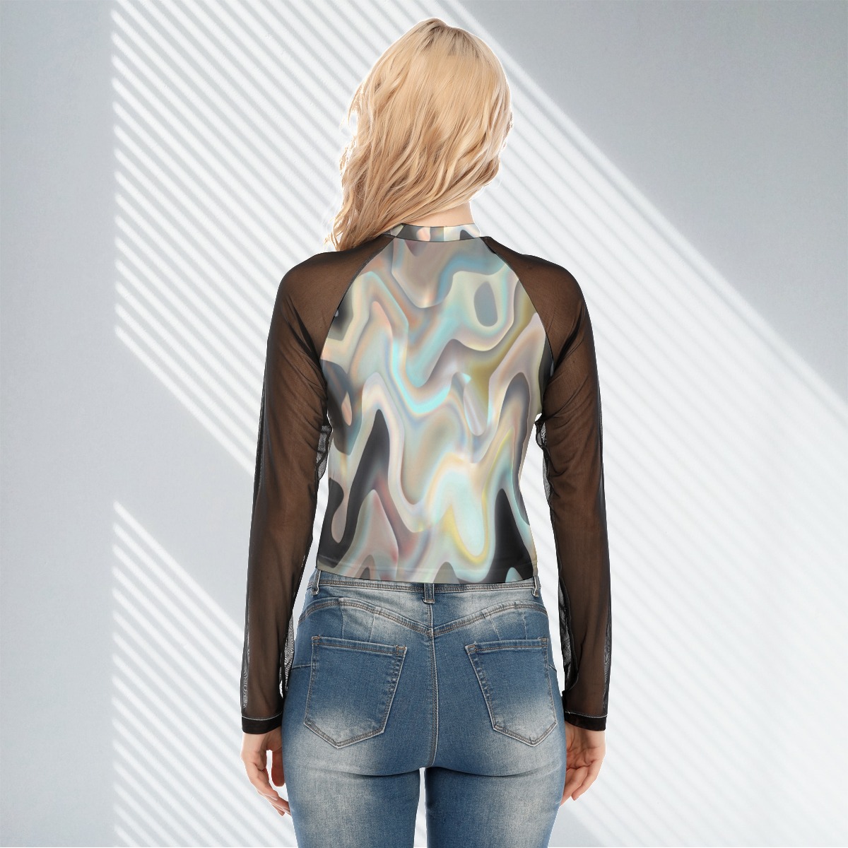 All-Over Print Women's Raglan Mesh Long Sleeve Top - Image 4