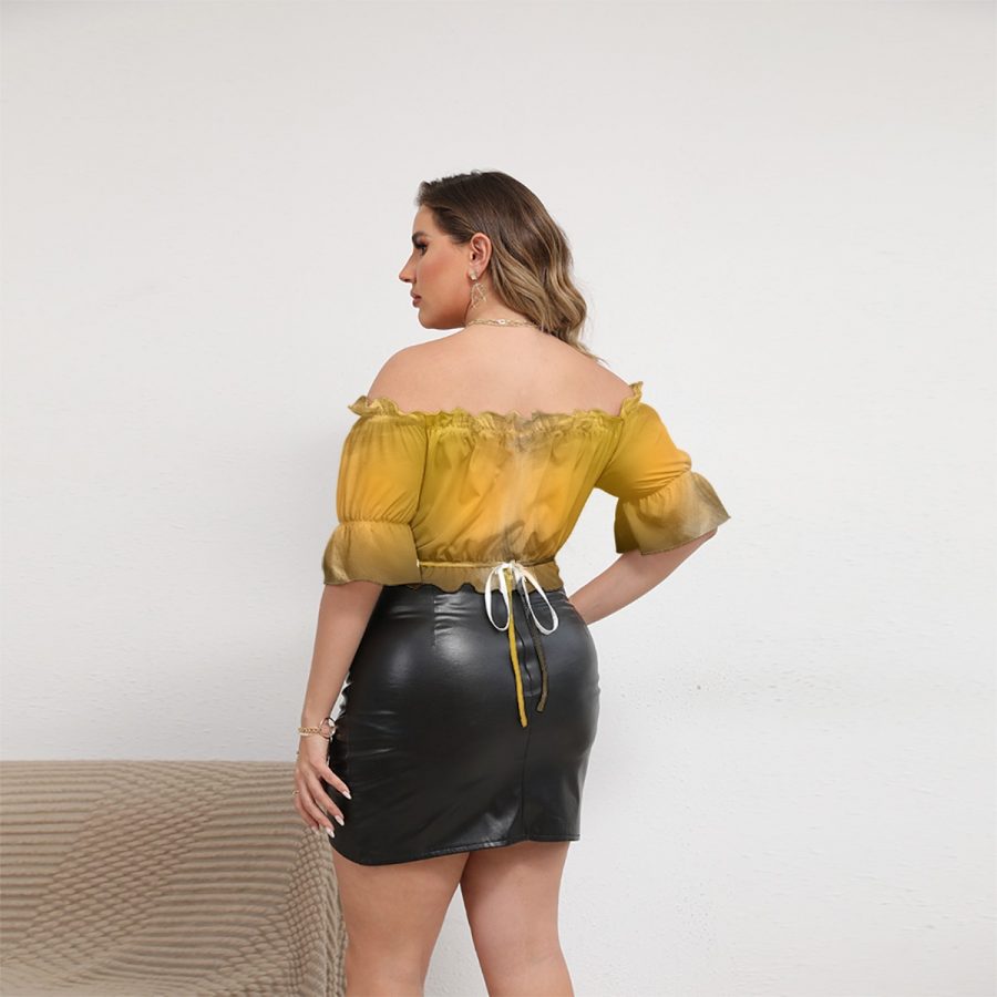 All-Over Print Women's Off-shoulder Cropped Top With Short Puff Sleeve - Image 3