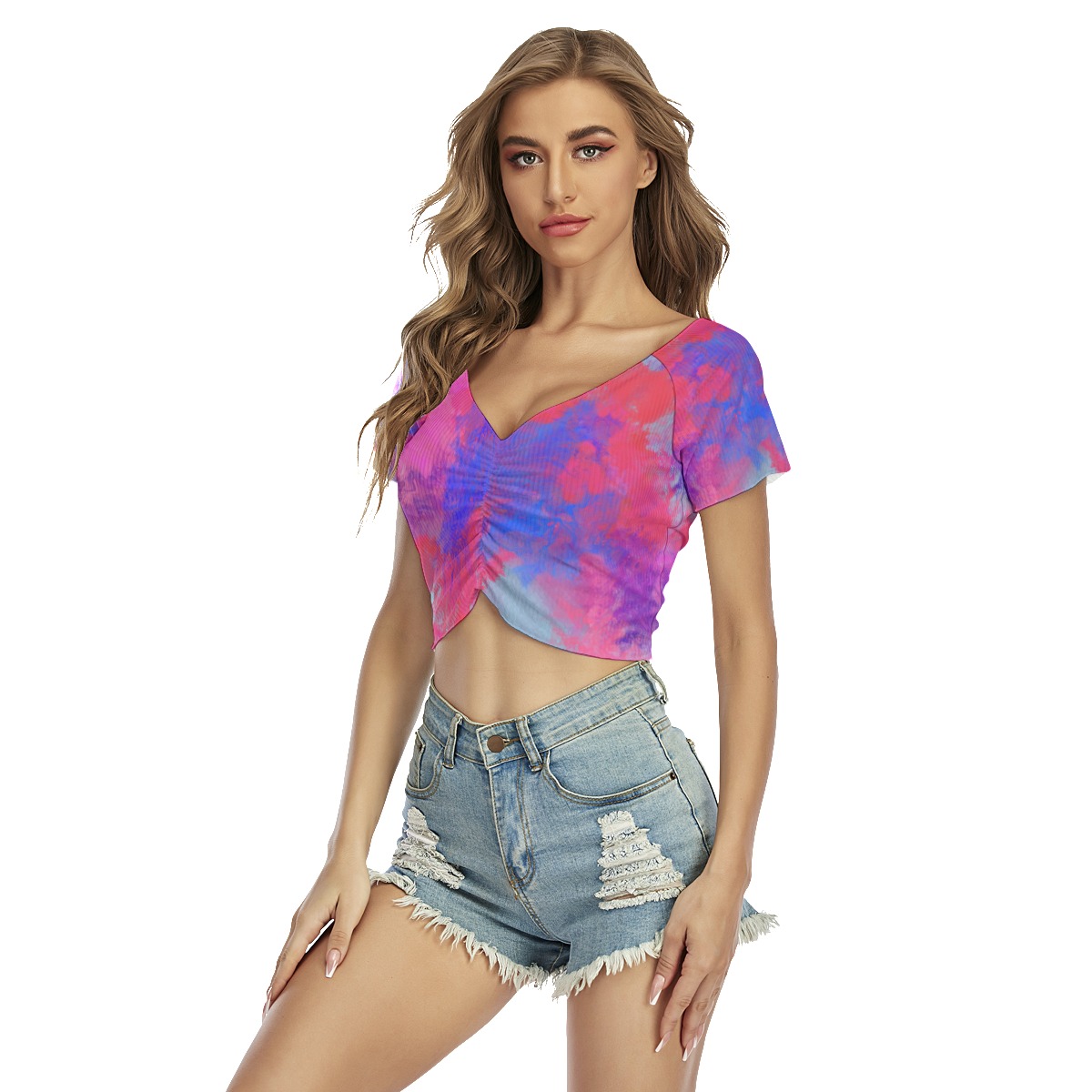 All-Over Print Women's Raglan Drawstring Front Crop Tee - Image 3