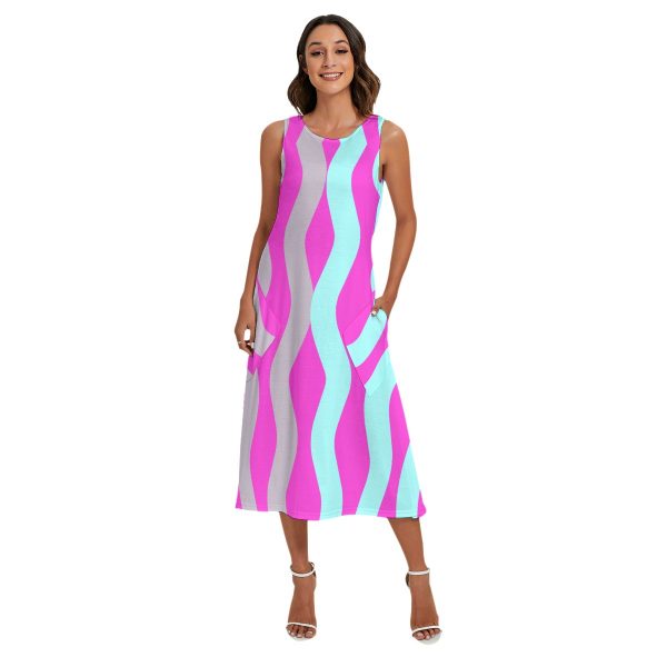 All-Over Print Women's Sleeveless Dress With Diagonal Pocket