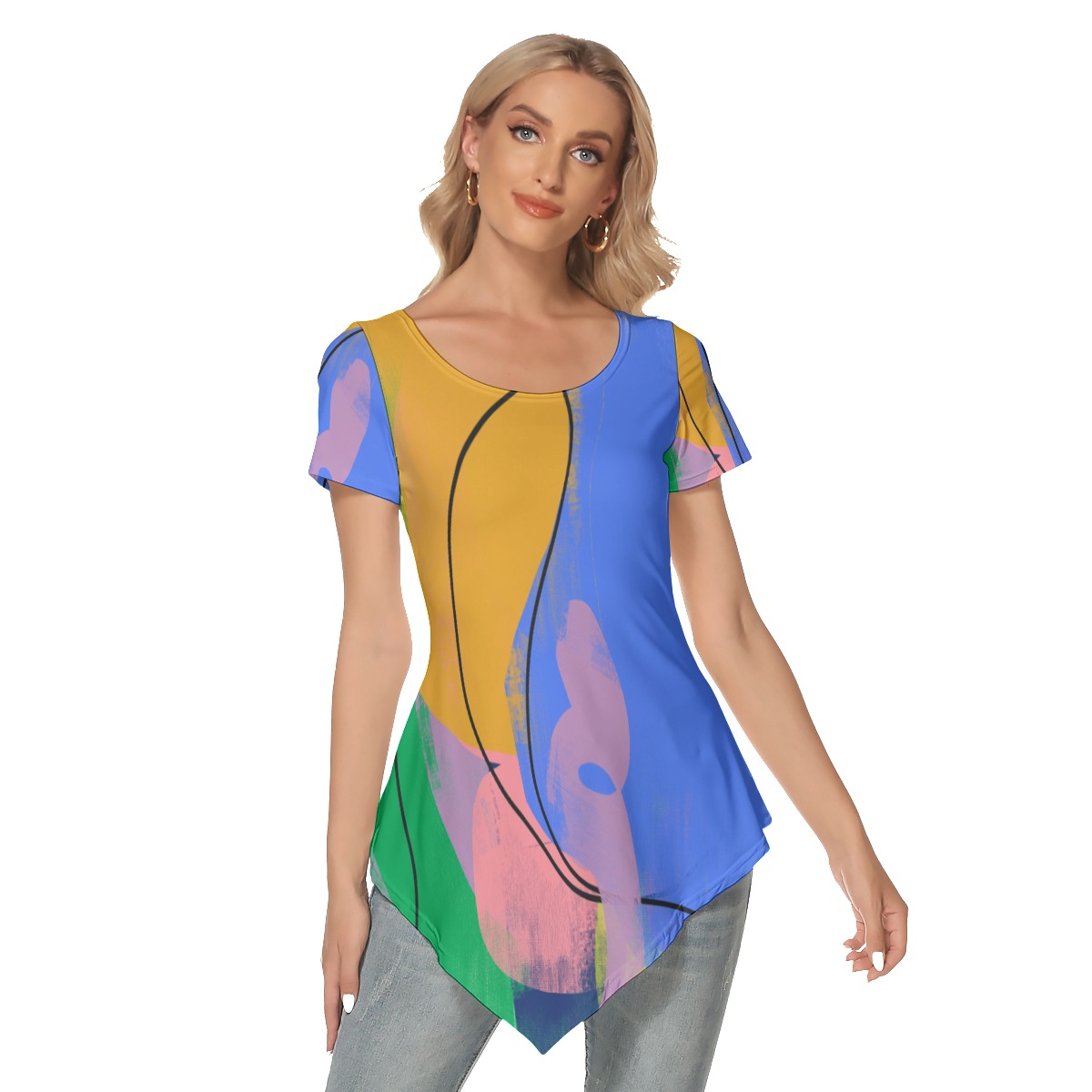 All-Over Print Women's Irregular Hem Short Sleeve T-shirt