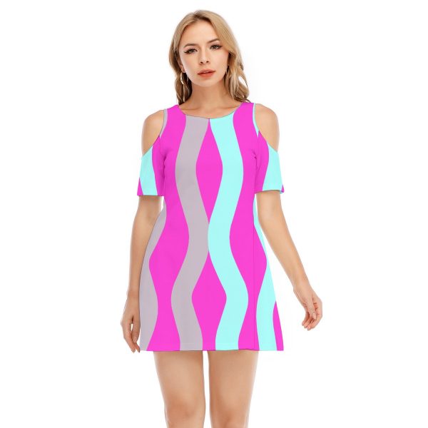 All-Over Print Women's Cold Shoulder Dress | 190GSM Cotton