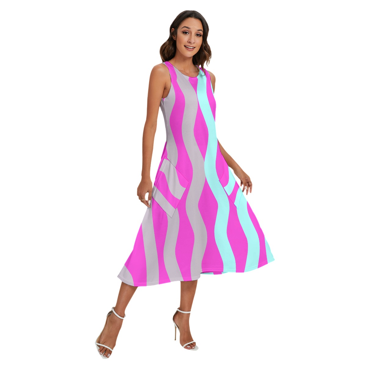 All-Over Print Women's Sleeveless Dress With Diagonal Pocket - Image 2