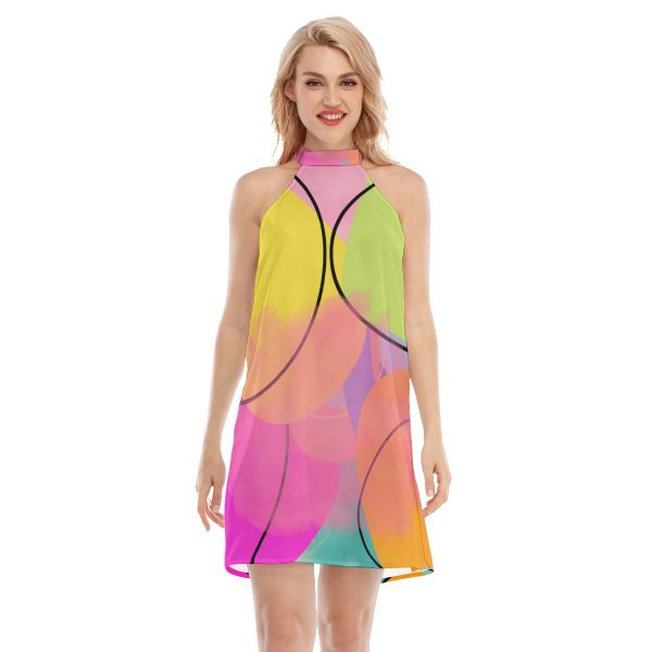 All-Over Print Women's Dress With Neck Tie