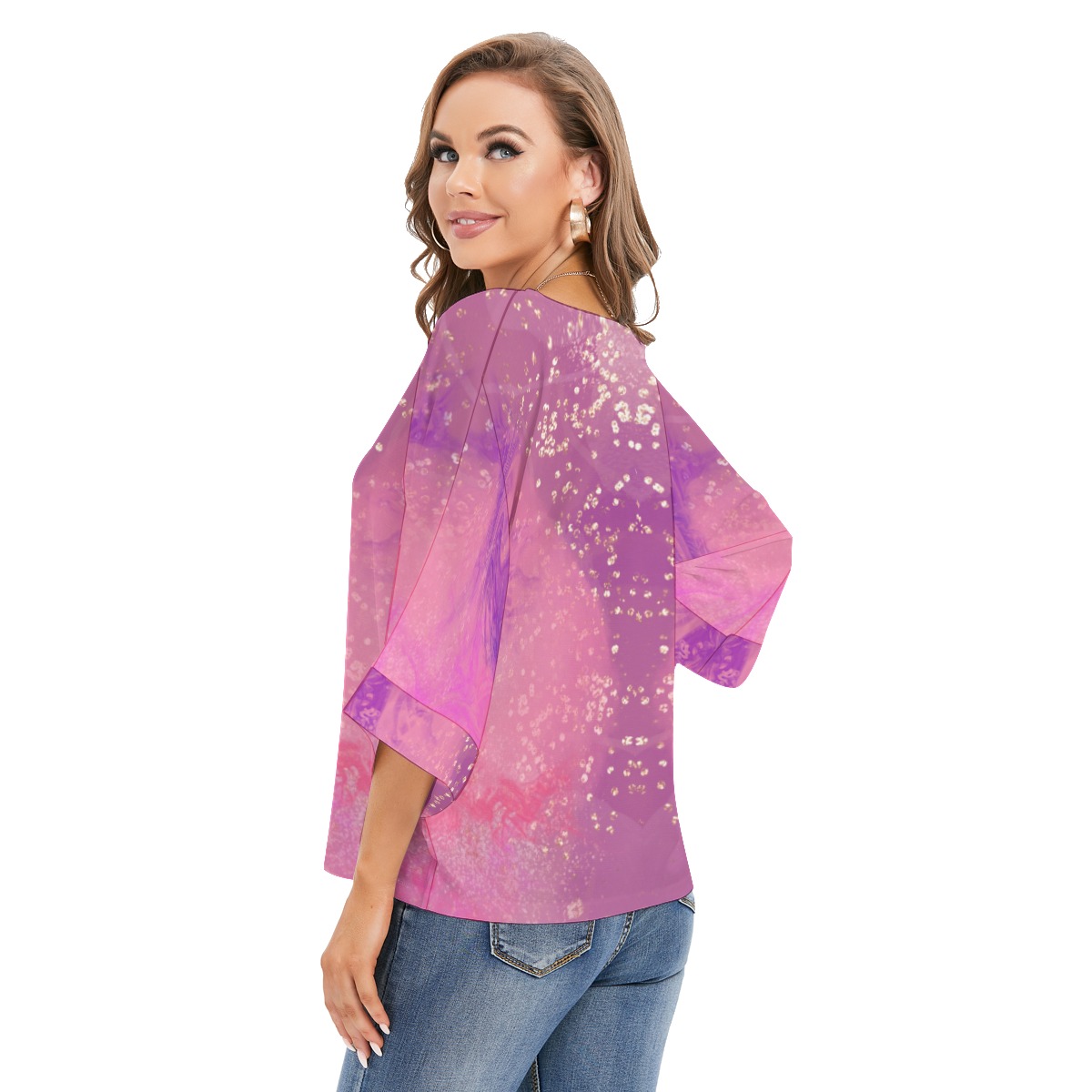 All-Over Print Women's Blouse With Turn-over sleeves - Image 4
