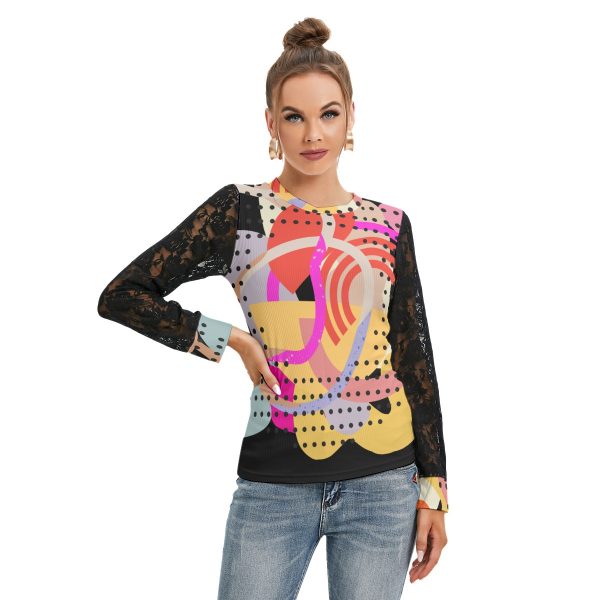 All-Over Print Women's T-shirt And Sleeve With Black Lace