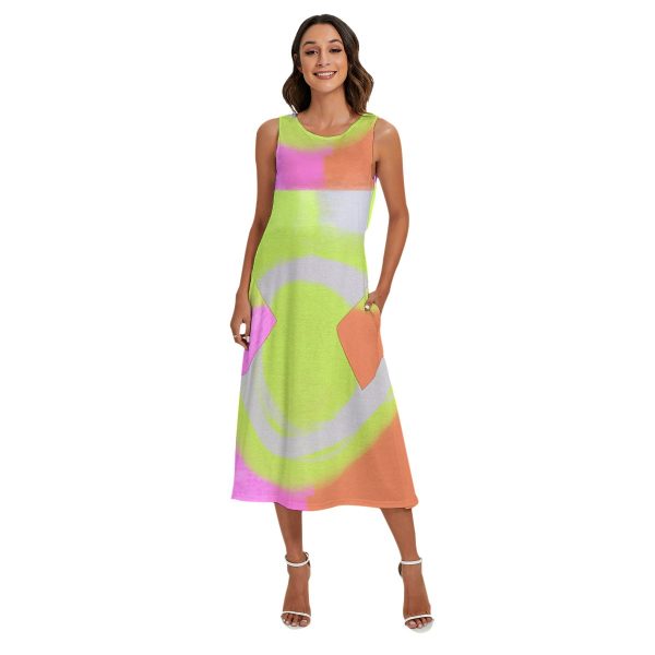 All-Over Print Women's Sleeveless Dress With Diagonal Pocket