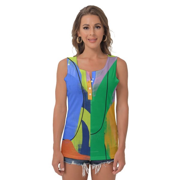 All-Over Print Women's Button Sleeveless Vest