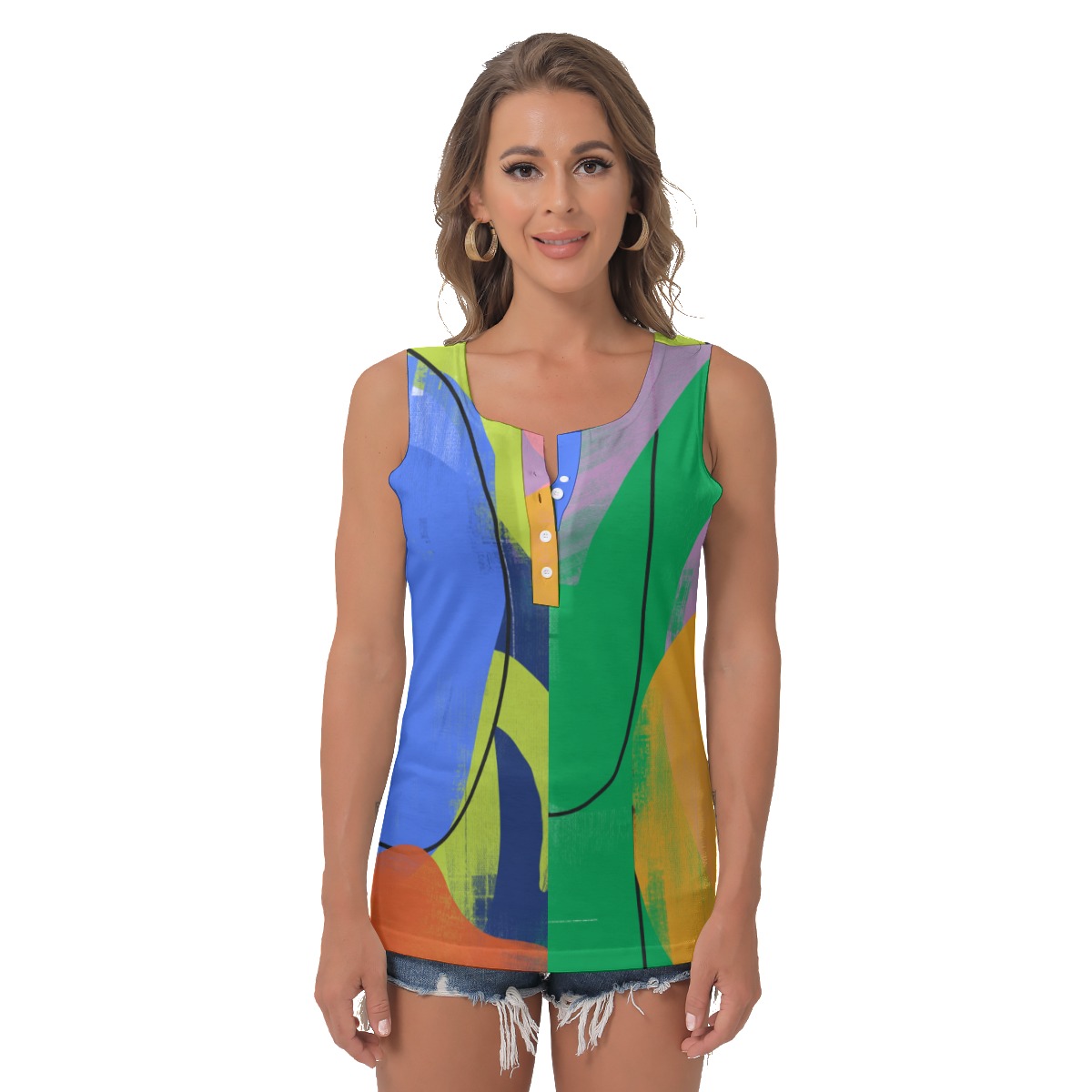 All-Over Print Women's Button Sleeveless Vest