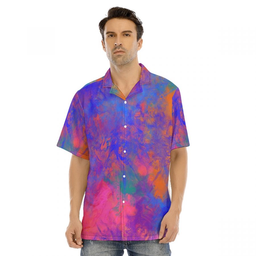 All-Over Print Men's Hawaiian Shirt With Button Closure