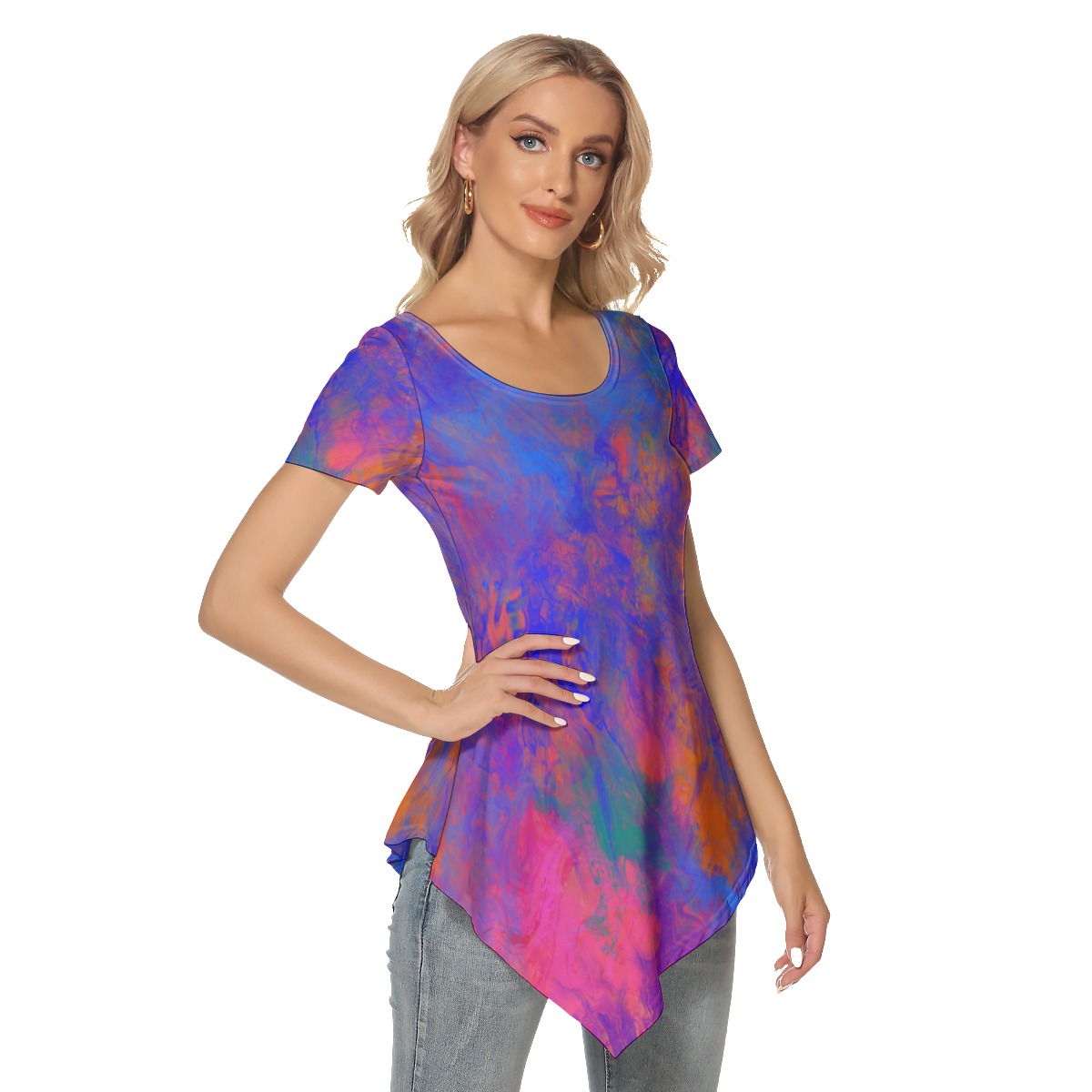 All-Over Print Women's Irregular Hem Short Sleeve T-shirt - Image 3