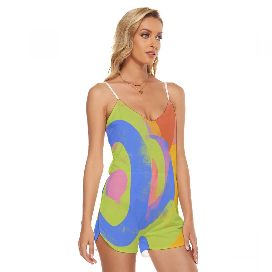 All-Over Print Women's V-neck Cami Romper - Image 3