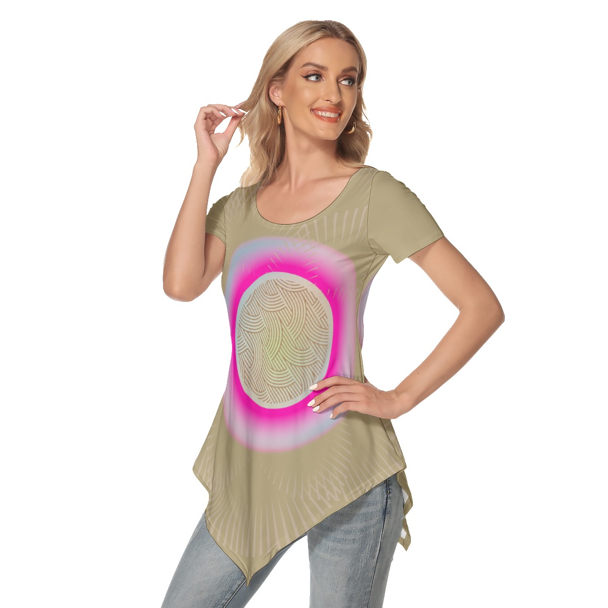 All-Over Print Women's Irregular Hem Short Sleeve T-shirt - Image 2