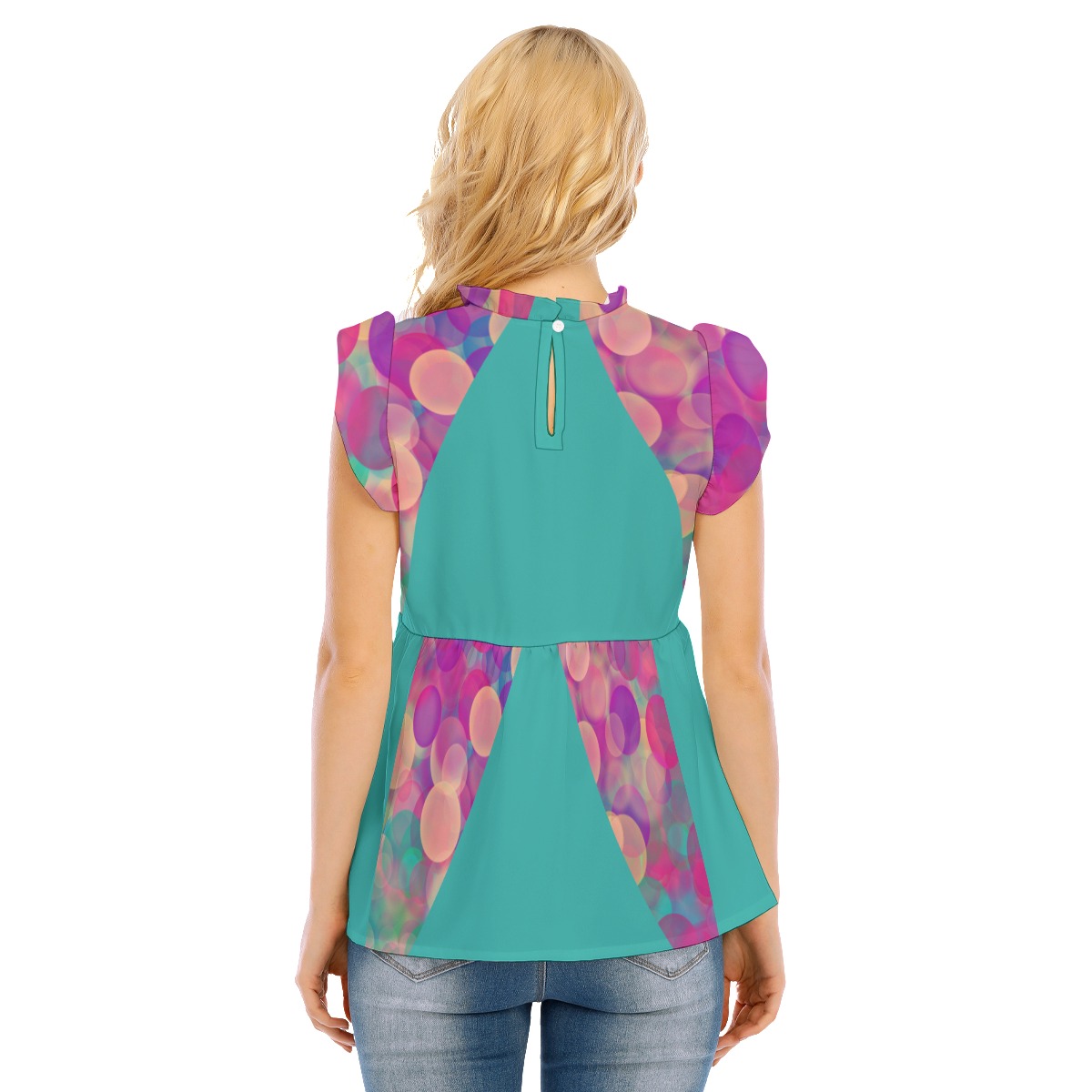 All-Over Print Women's Blouse With Lotus Leaf Lace - Image 4
