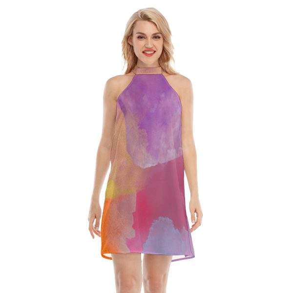 All-Over Print Women's Dress With Neck Tie