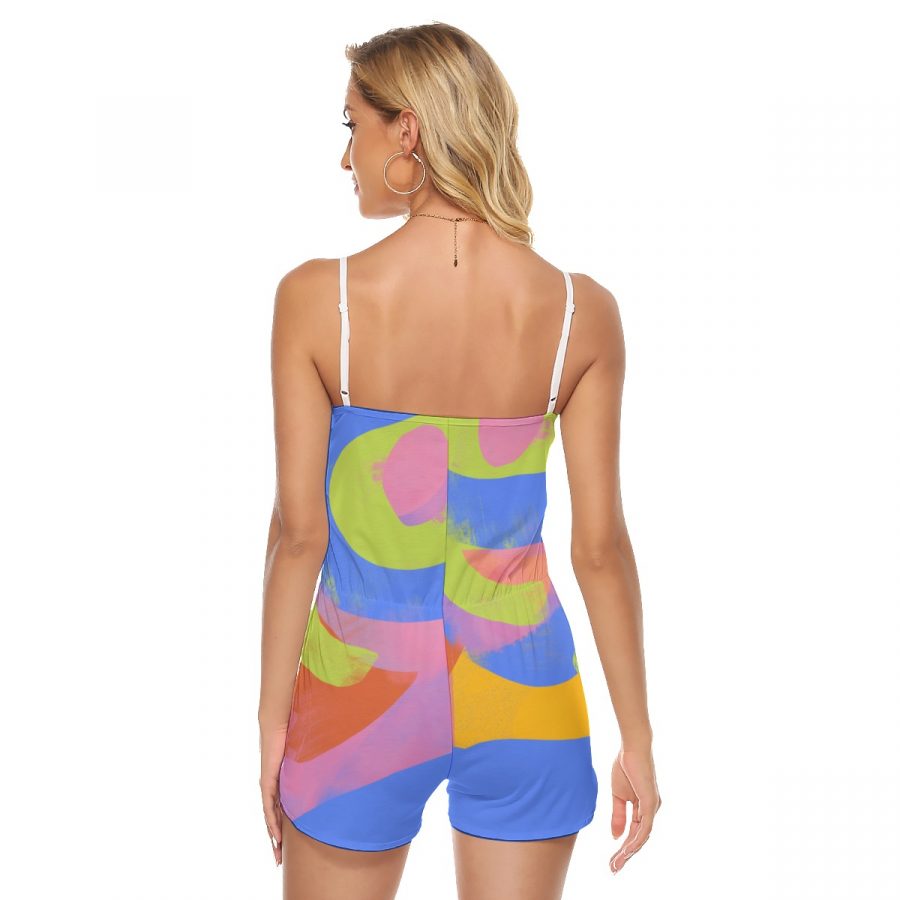 All-Over Print Women's V-neck Cami Romper - Image 4