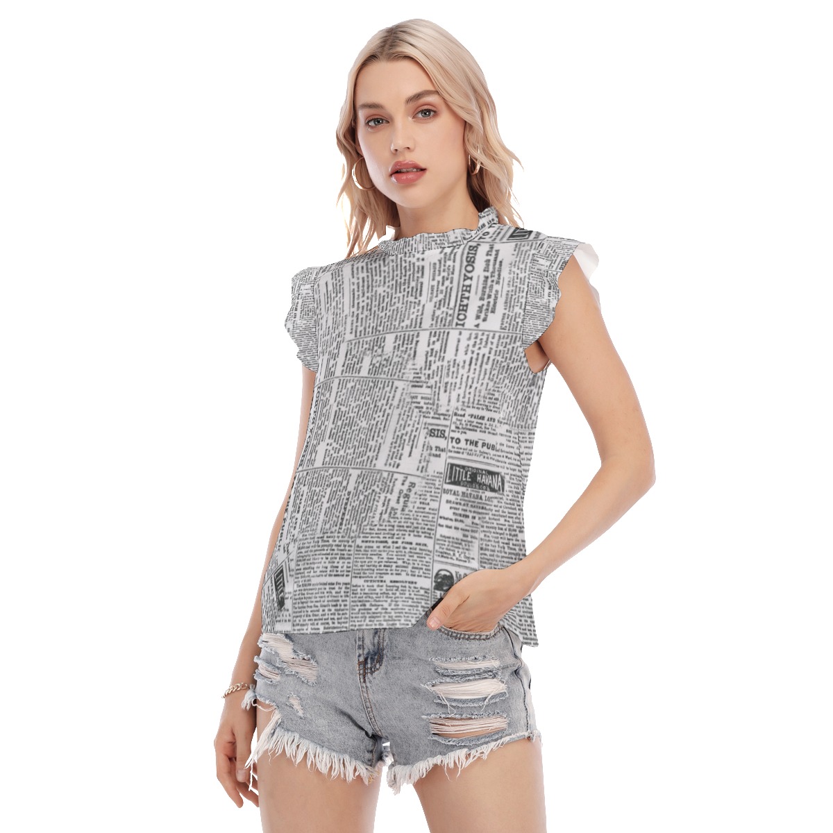 All-Over Print Women's Blouse With Ruffle Collar And Sleeve - Image 3