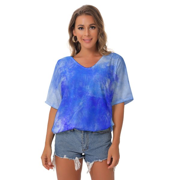 All-Over Print Women's Bat Sleeves V-Neck Blouse