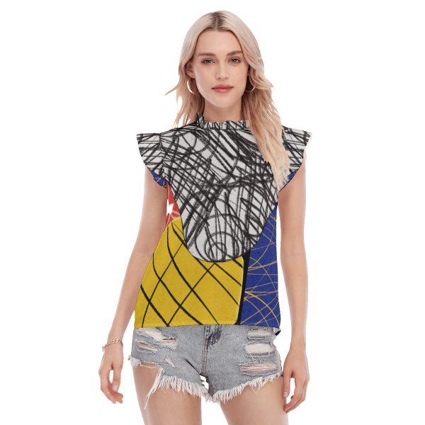 All-Over Print Women's Blouse With Ruffle Collar And Sleeve