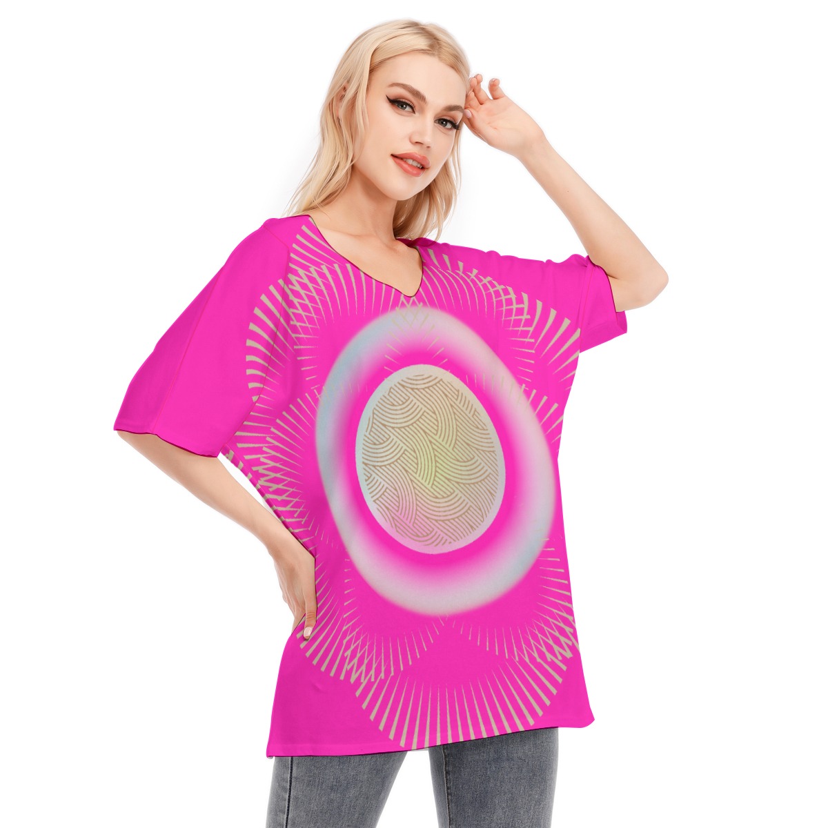 All-Over Print Women's Bat Sleeves Blouse | 190GSM Cotton - Image 2