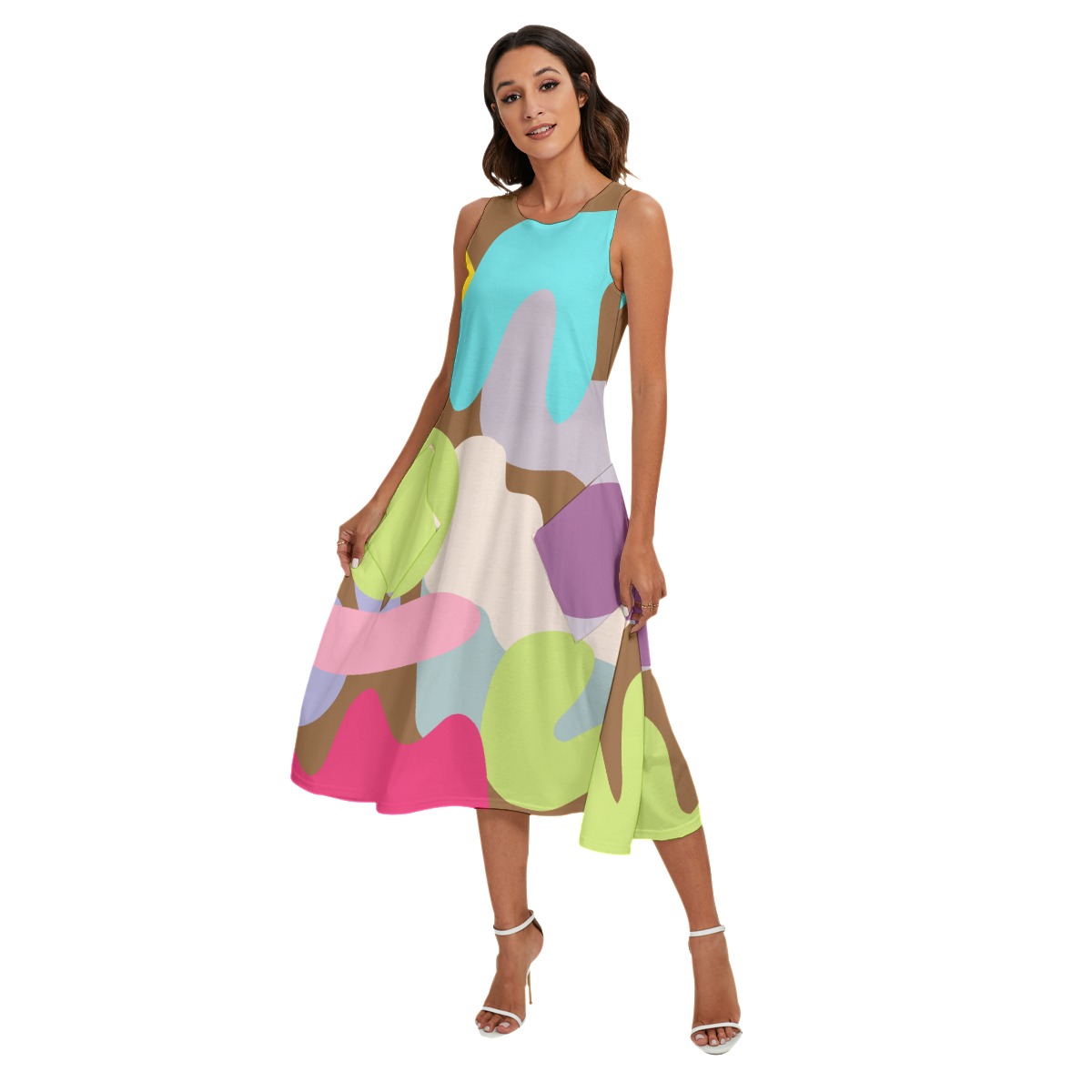 All-Over Print Women's Sleeveless Dress With Diagonal Pocket - Image 3