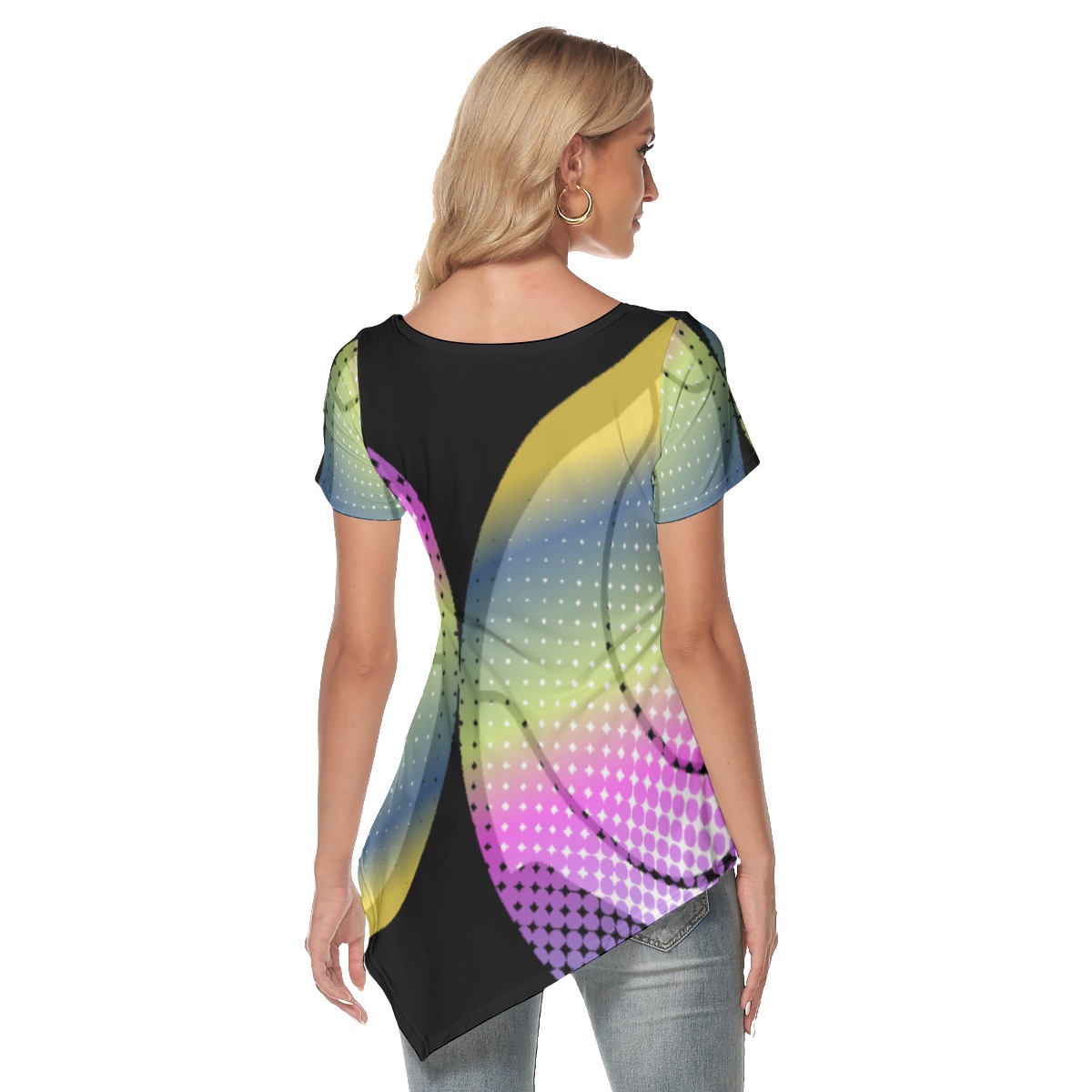 All-Over Print Women's Irregular Hem Short Sleeve T-shirt - Image 4