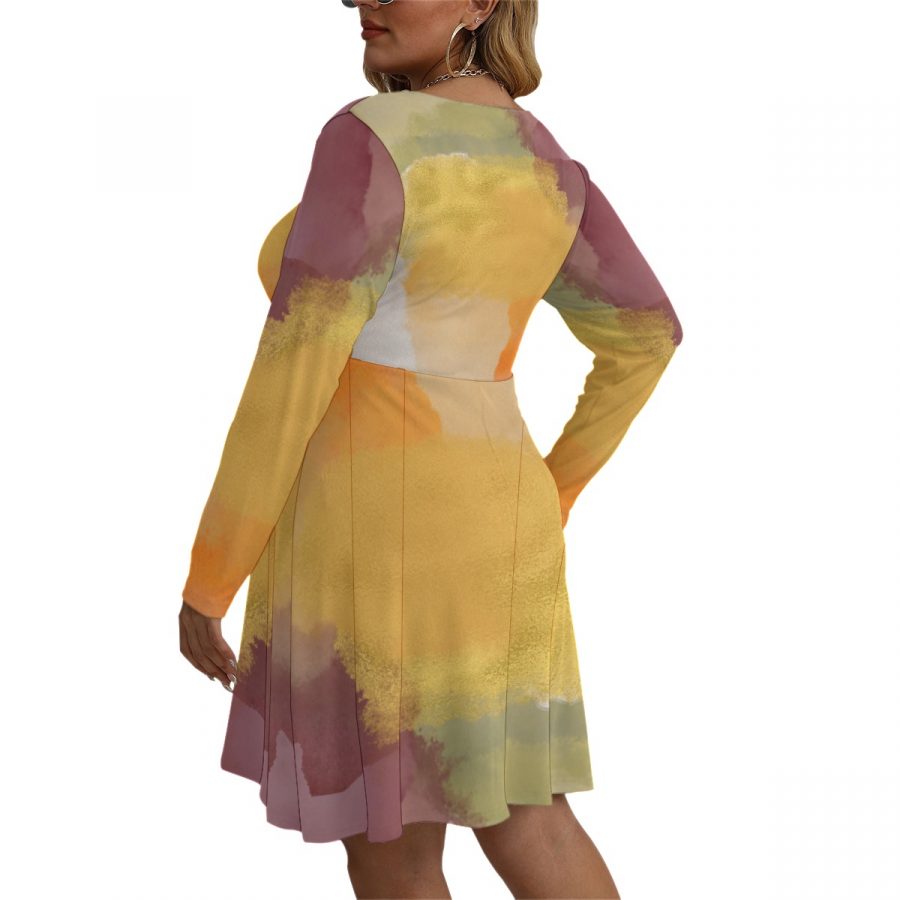 All-Over Print Women's V-neck Long Sleeve Dress(Plus Size) - Image 4