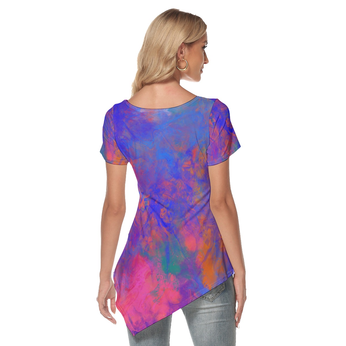 All-Over Print Women's Irregular Hem Short Sleeve T-shirt - Image 4
