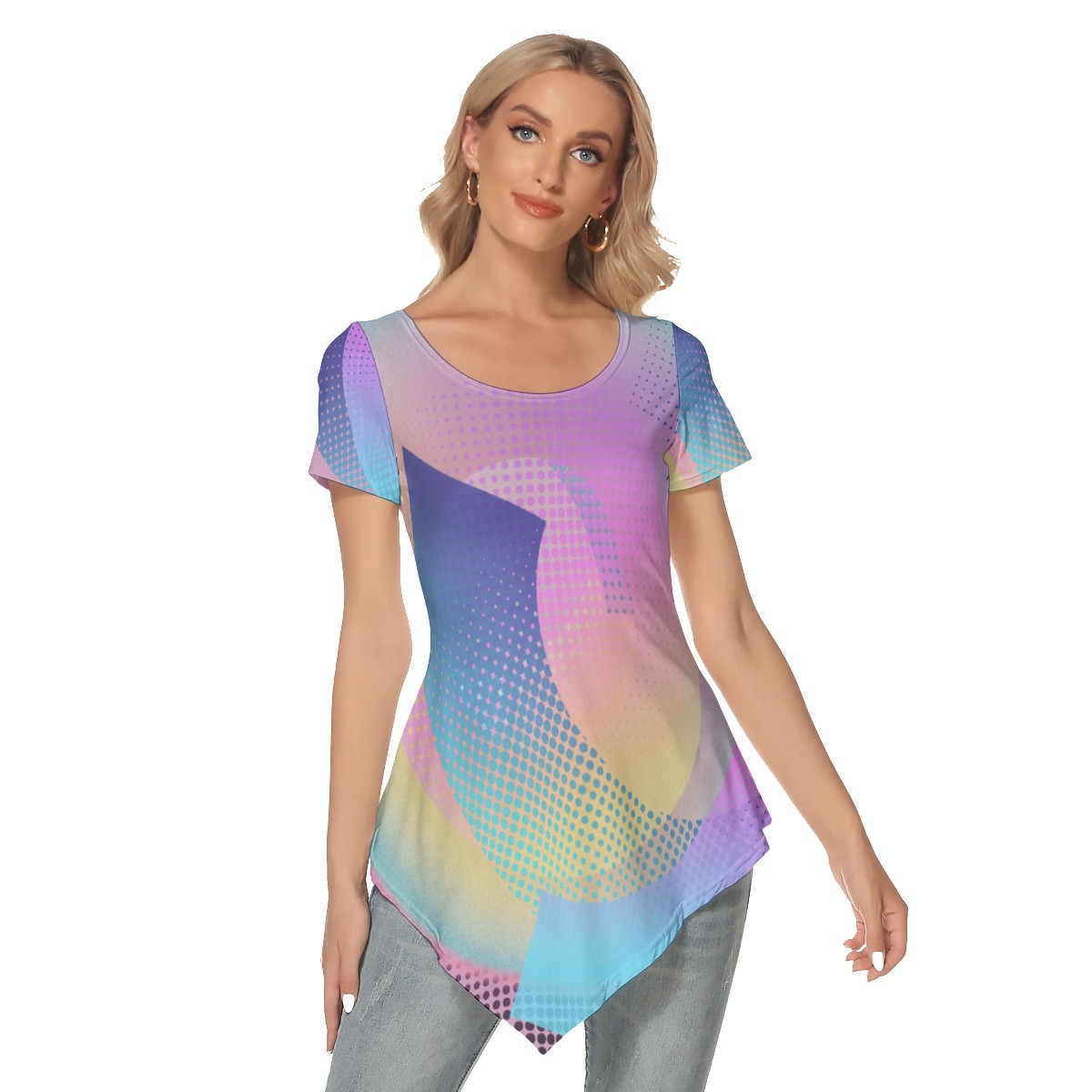 All-Over Print Women's Irregular Hem Short Sleeve T-shirt