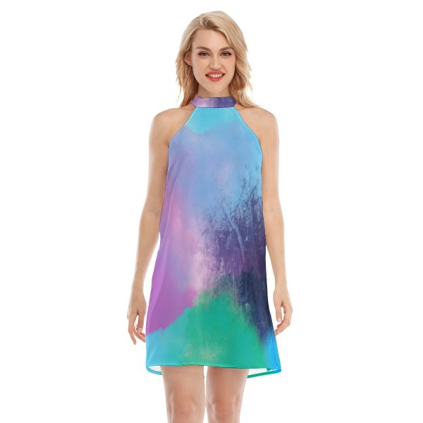 All-Over Print Women's Dress With Neck Tie
