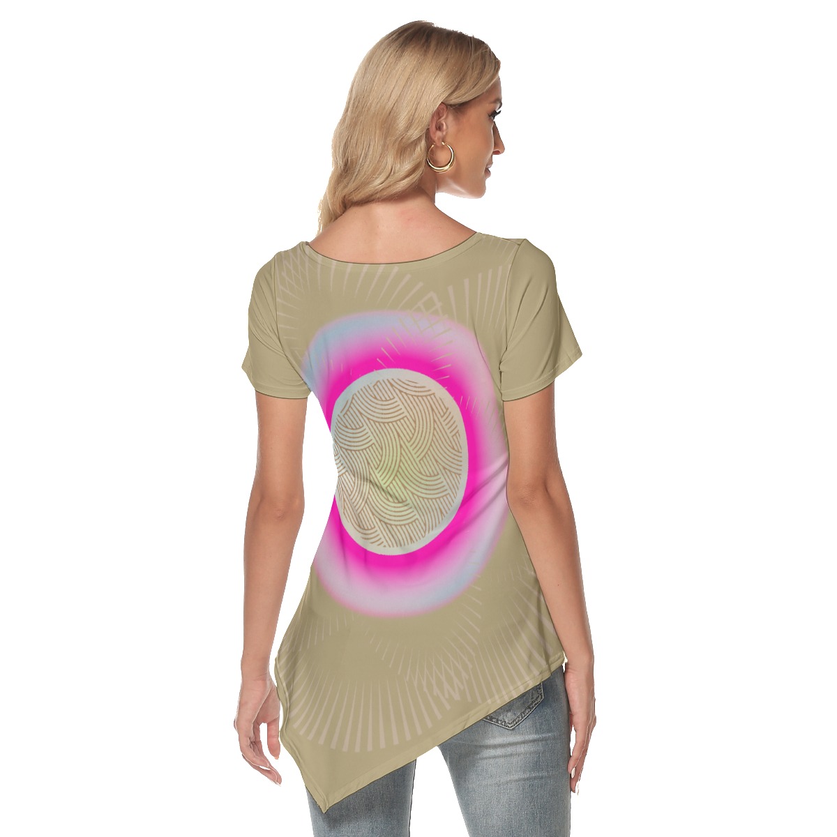 All-Over Print Women's Irregular Hem Short Sleeve T-shirt - Image 4