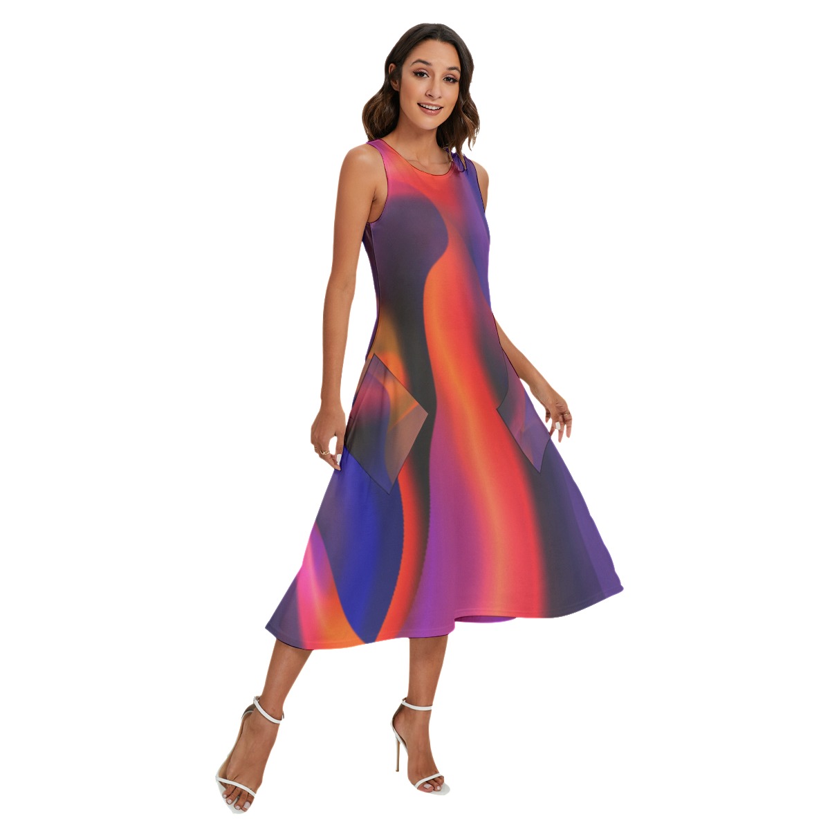 All-Over Print Women's Sleeveless Dress With Diagonal Pocket - Image 2