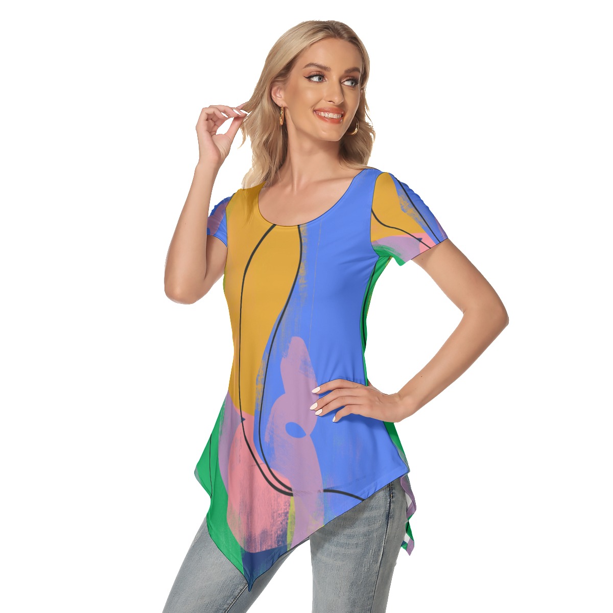 All-Over Print Women's Irregular Hem Short Sleeve T-shirt - Image 2