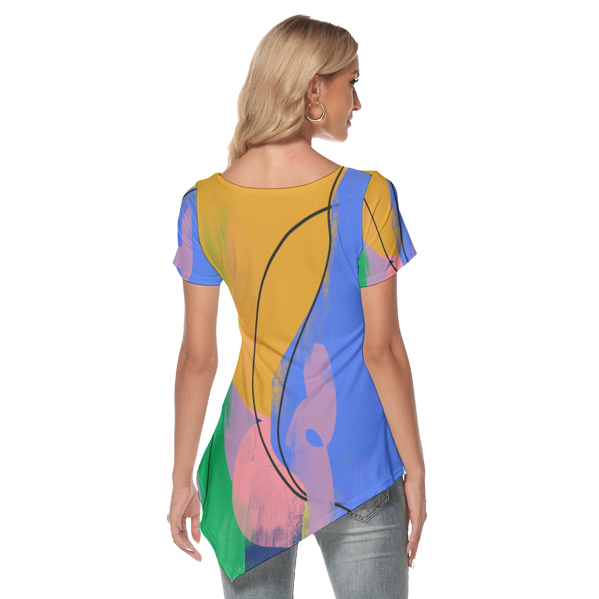 All-Over Print Women's Irregular Hem Short Sleeve T-shirt - Image 4