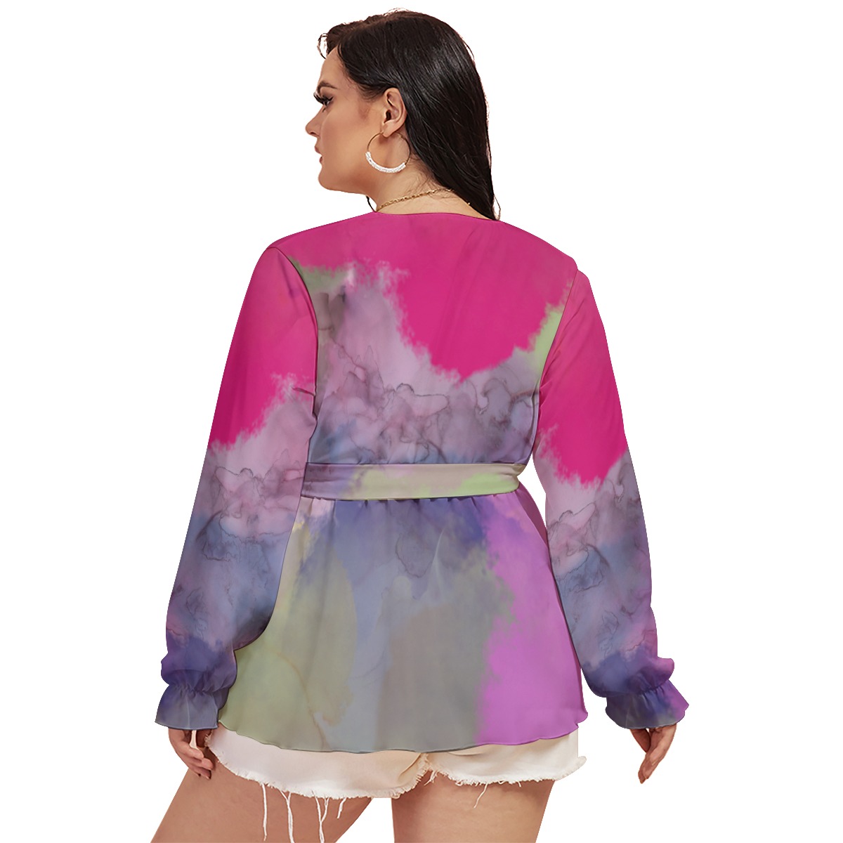 All-Over Print Women's V-neck T-shirt With Waistband (Plus Size) - Image 4