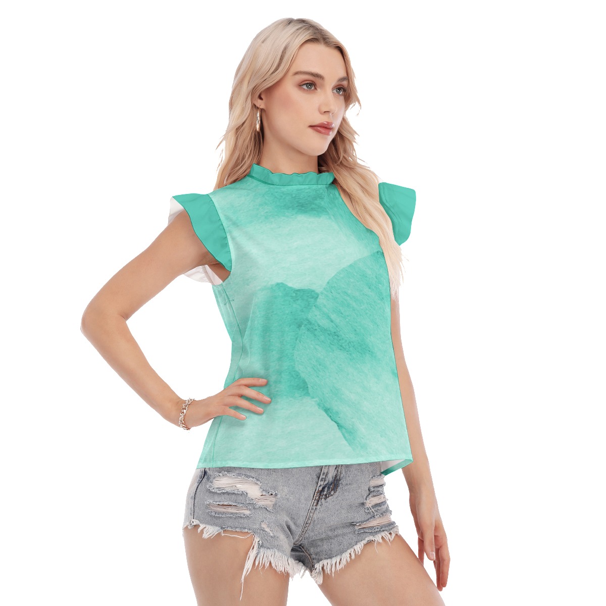 All-Over Print Women's Blouse With Ruffle Collar And Sleeve - Image 2