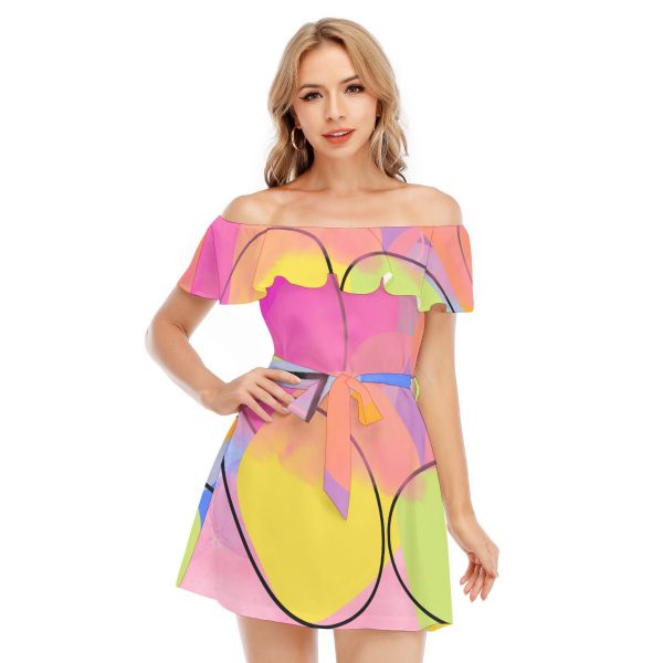 All-Over Print Women's Off-shoulder Dress With Ruffle