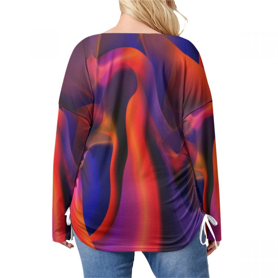 All-Over Print Women’s V-neck T-shirt With Side Drawstring(Plus Size) - Image 4