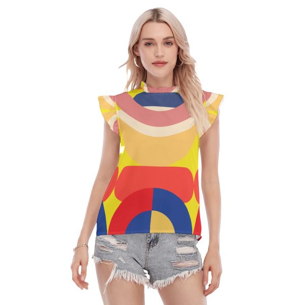 All-Over Print Women's Blouse With Ruffle Collar And Sleeve