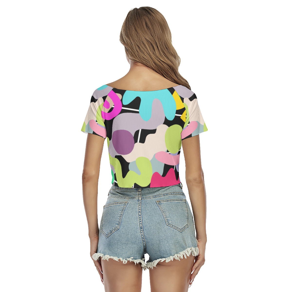 All-Over Print Women's Raglan Drawstring Front Crop Tee - Image 4