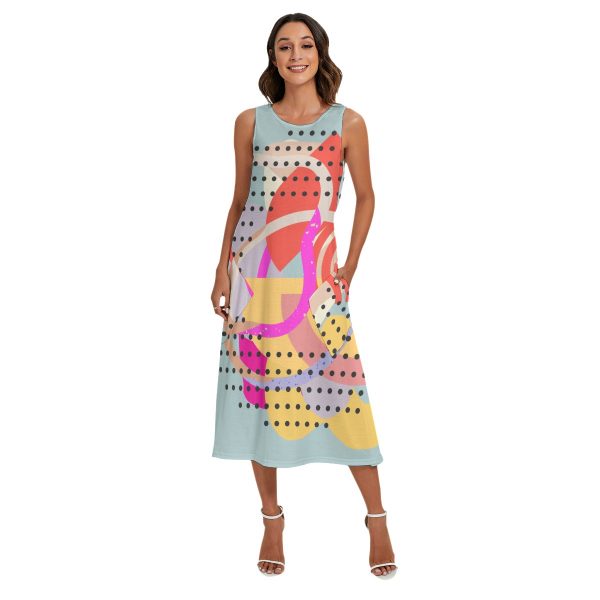 All-Over Print Women's Sleeveless Dress With Diagonal Pocket