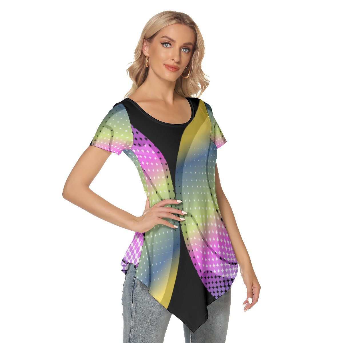 All-Over Print Women's Irregular Hem Short Sleeve T-shirt - Image 3