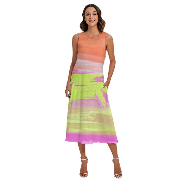 All-Over Print Women's Sleeveless Dress With Diagonal Pocket