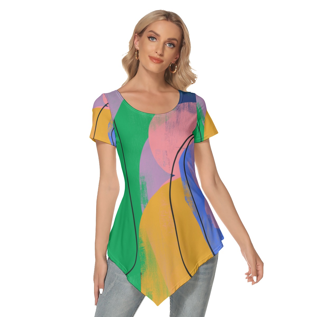 All-Over Print Women's Irregular Hem Short Sleeve T-shirt