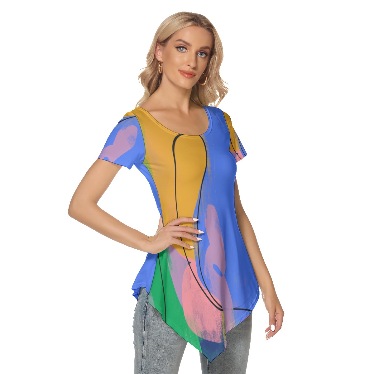 All-Over Print Women's Irregular Hem Short Sleeve T-shirt - Image 3