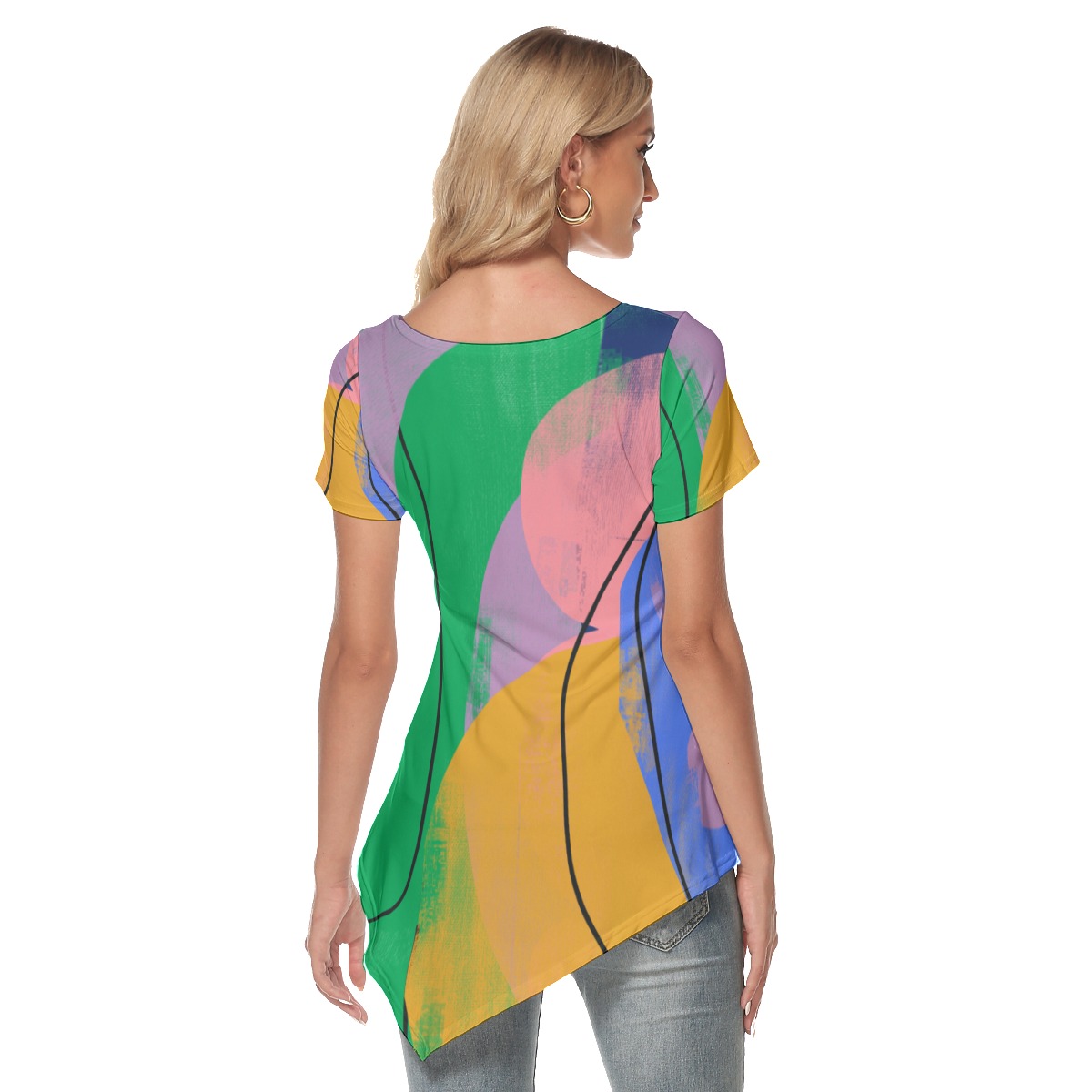 All-Over Print Women's Irregular Hem Short Sleeve T-shirt - Image 4