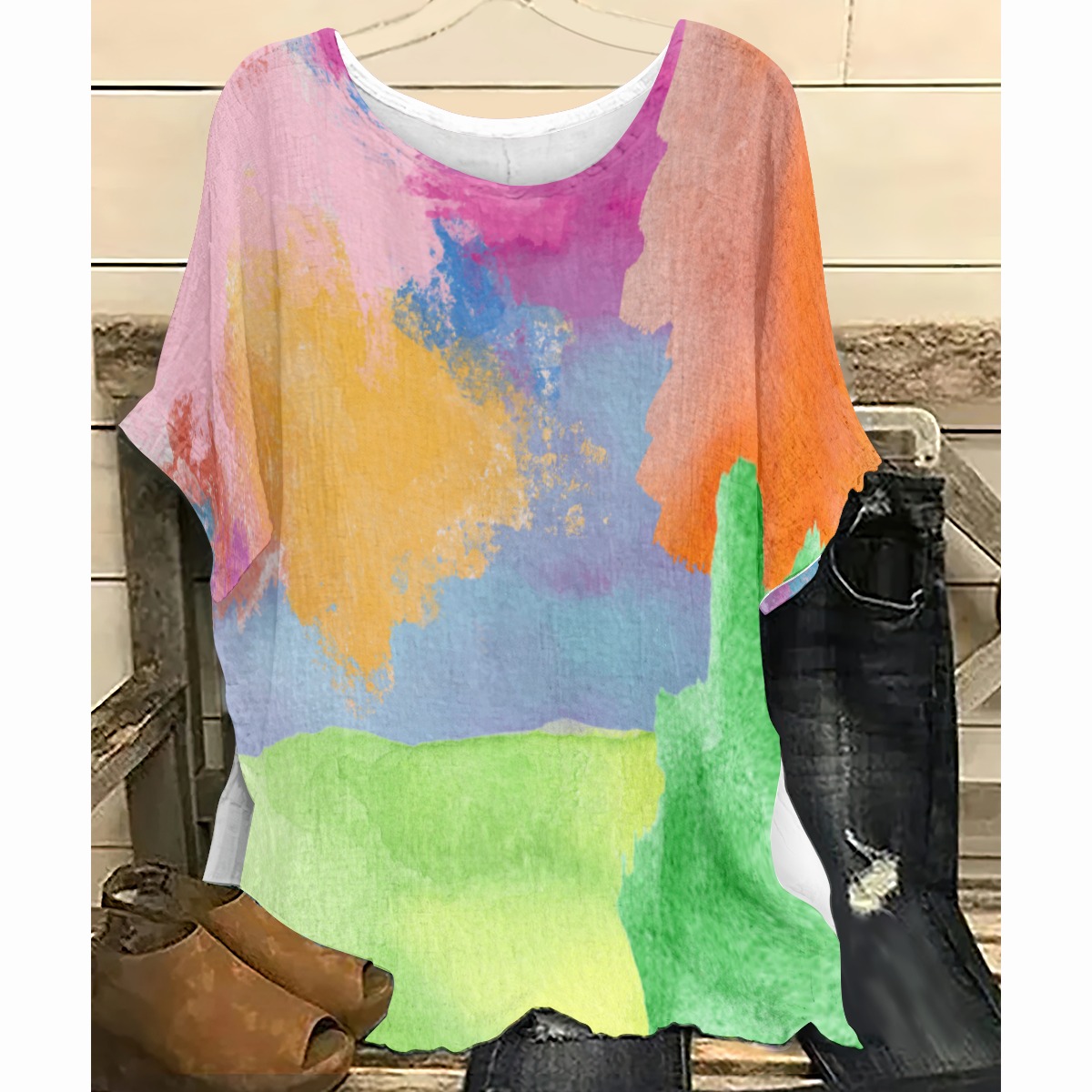 All-Over Print Women's T-shirt with Bat Sleeve