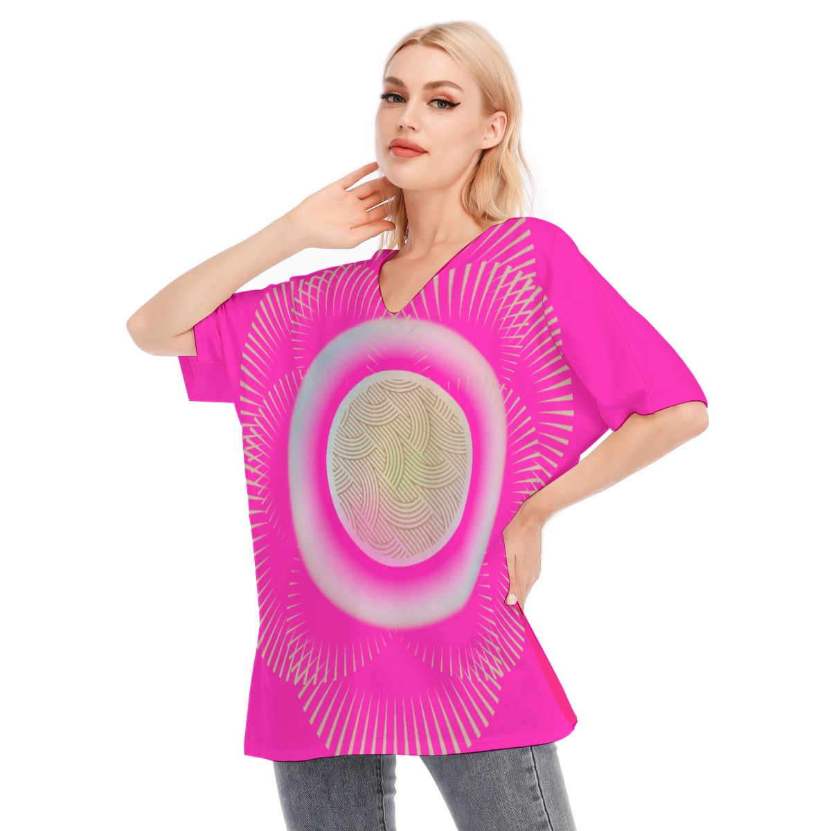 All-Over Print Women's Bat Sleeves Blouse | 190GSM Cotton - Image 3