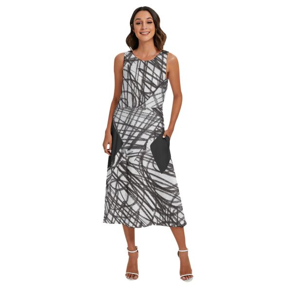 All-Over Print Women's Sleeveless Dress With Diagonal Pocket